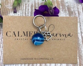 Blue Banded Agate healing crystal charm. Calming soothes inflammation, pain, aggression, anger, stress, anxiety, skin irritation allergies