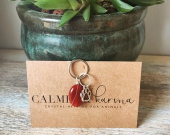 Carnelian healing crystal pendant for cats, dogs. Older and elderly pets, dementia, concentration, mental clarity, coordination, eyesight