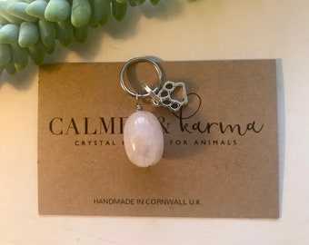 Rose Quartz. Nervousness, fear, anxiety, shaking, quivering, submisiveness, aggression from fear, past abuse. Crystal Healing Charm for pets