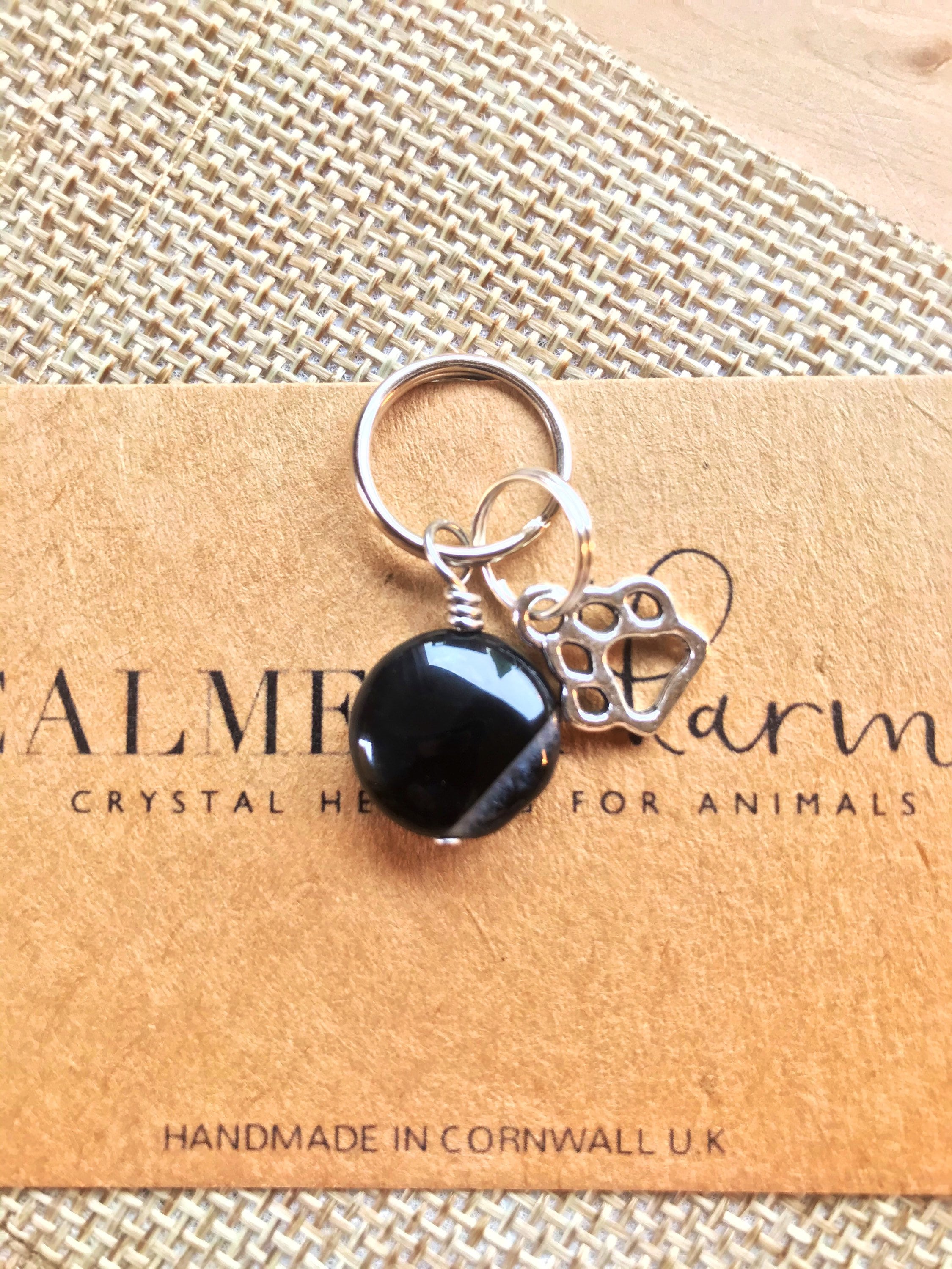 Tourmaline healing crystal charm cat dog collar, protection, healing, absorbs negative energy and fear, promotes self confidence patience.
