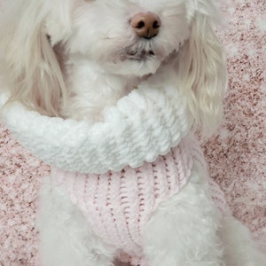 Baby Pink Knit Outfit with White Furry Collar Dog Sweater