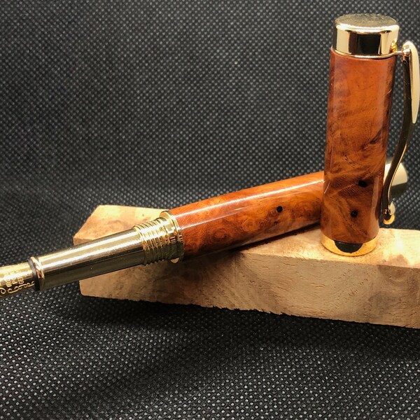 Wood Pen - Aboyna Burl - Gold - Continental Fountain Pen