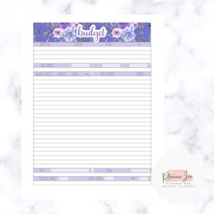 Monthly Budget Printable, Budget Draft Worksheet, Digital Download, PDF, Purple Floral, April EC Colors