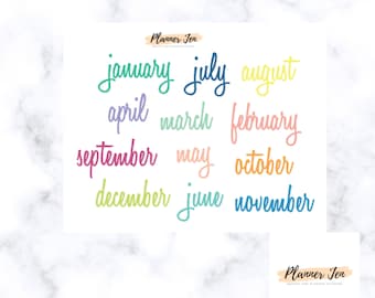 Colorful Month Script Stickers, Erin Condren Planner Stickers