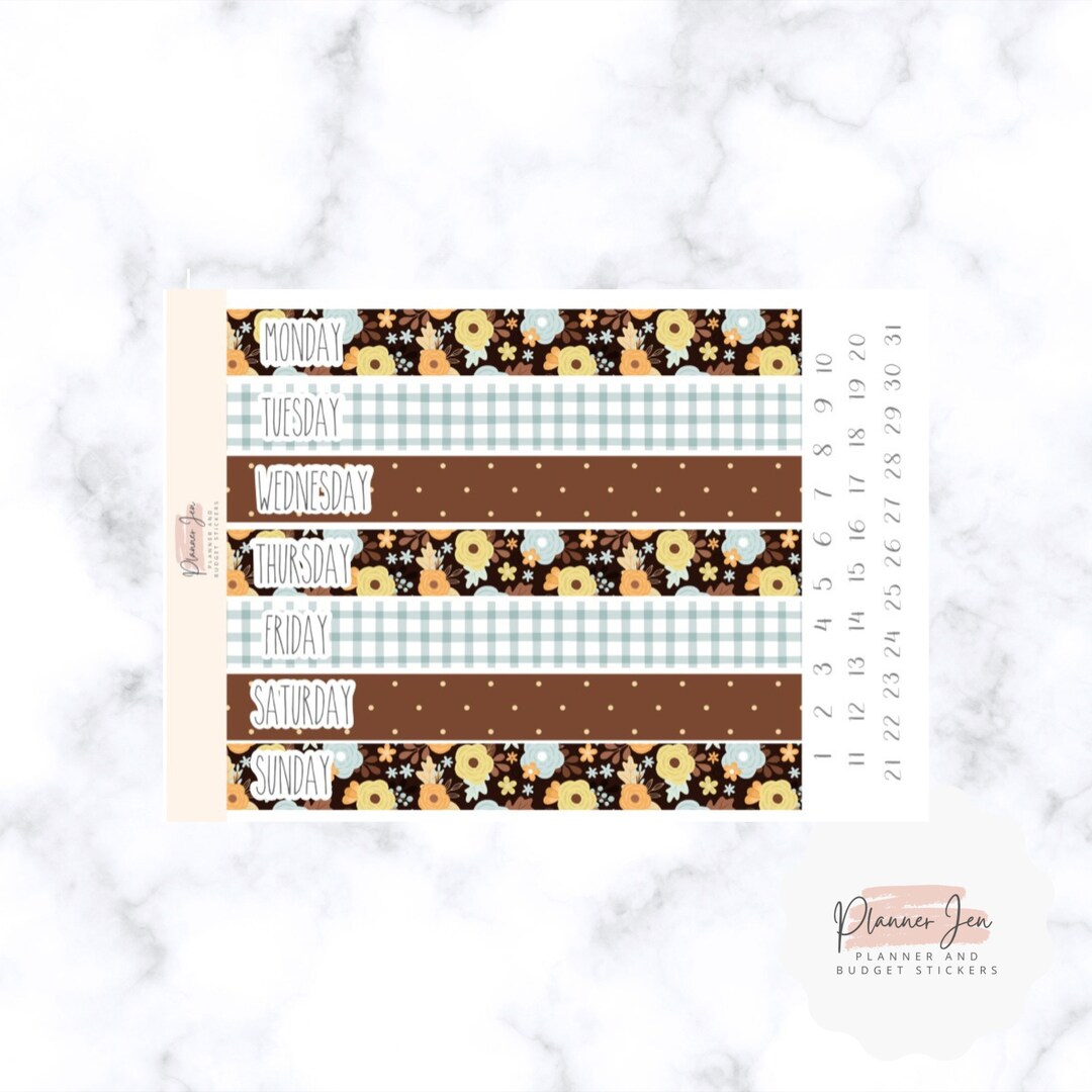 Daily Double Sticker NEW Daily Duo Weekly Kit Stickers, Kit 76, Fall, Blue and Brown Floral ...