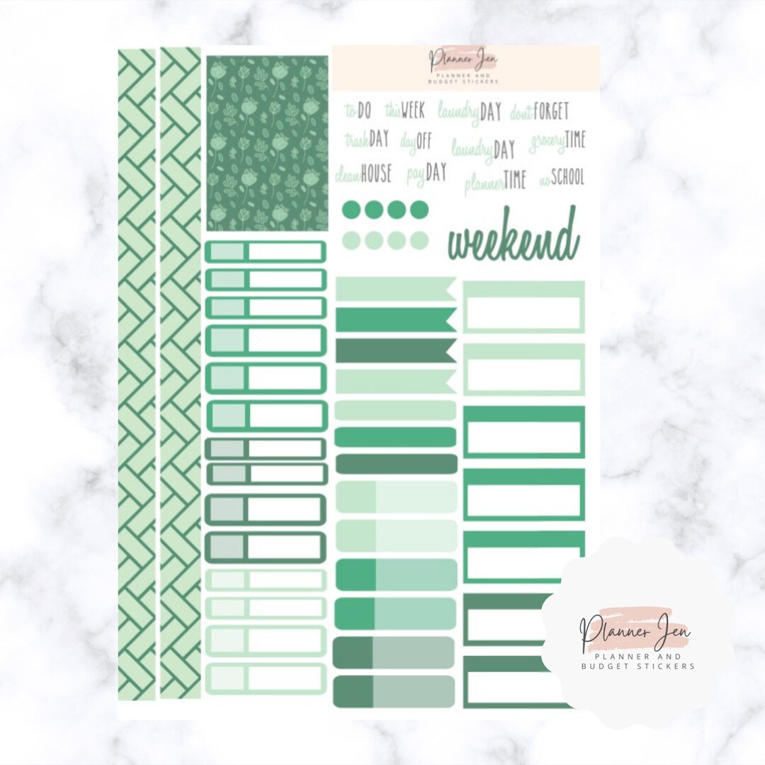Weekly Planner Sticker Kit, Sampler, Kit 52, Dark Green Floral, March ...