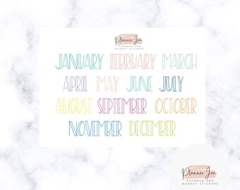 Colorful Month Stencil Print Stickers, Erin Condren Planner, Matte Header Stickers