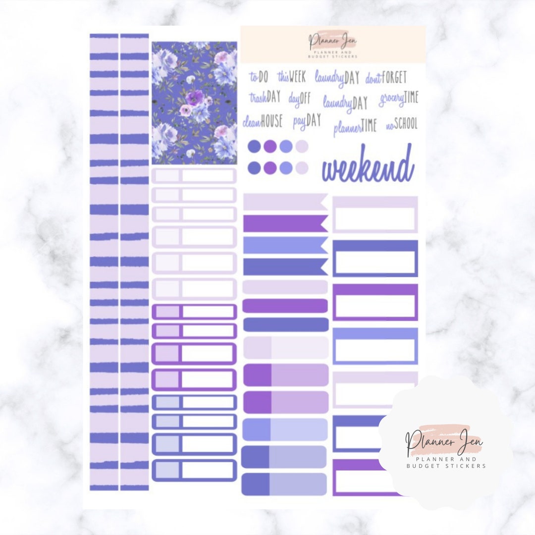 Weekly Planner Sticker Kit, Sampler, Kit 53, Purple and Blue Floral ...