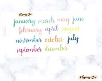 Colorful Month Script Planner Stickers, Matte Finish