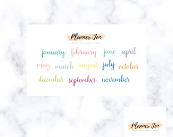 Colorful Script Month Stickers, Small Planner Headers
