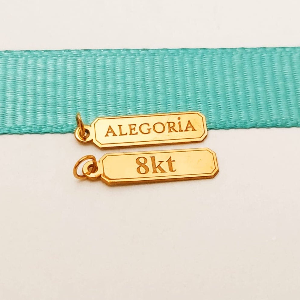 2 Pcs 8kt Real Solid Gold Rectangular Brand Tags Charms, 8k Gold