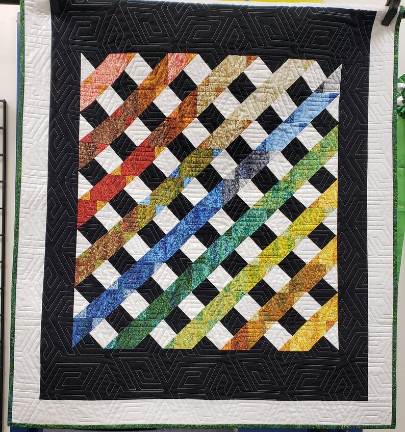 Handmade Van Gogh/'s Trellis Quilt in Black White Green Blue Red Yellow