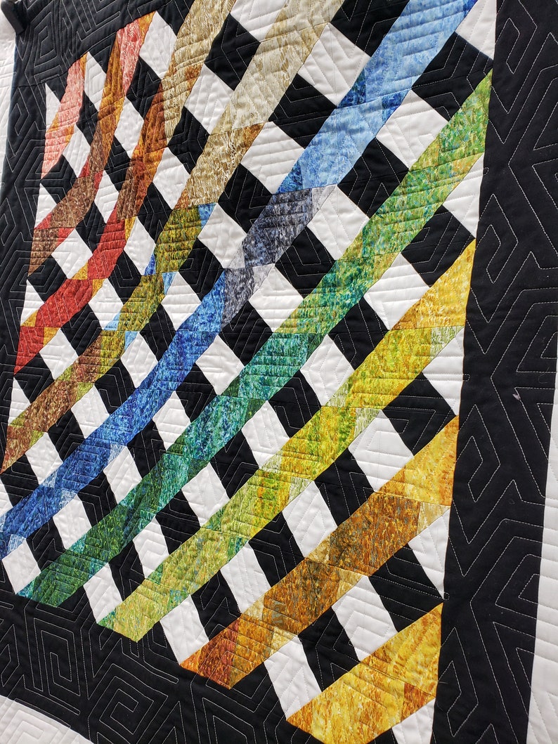 Handmade Van Gogh/'s Trellis Quilt in Black White Green Blue Red Yellow