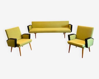 Vintage mid-century sofa and armchairs from Drevopodnik Brno