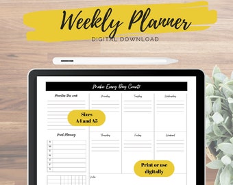 Minimal Planner, Daily Planner, Weekly Planner, Undated Planner, Printable Planner,