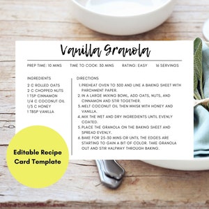 Recipe Card Template, Editable, Minimalist Recipe Card, Simple Recipe Card, Printable Recipe Card, Canva Recipe Card 6x4
