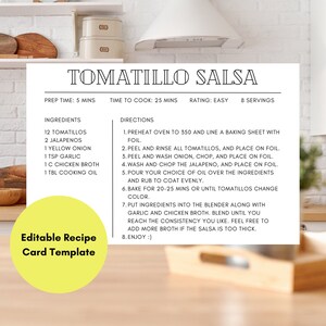 Recipe Card Template, Editable, Minimalist Recipe Card, Simple Recipe Card, Printable Recipe Card, Canva Recipe Card 4x6