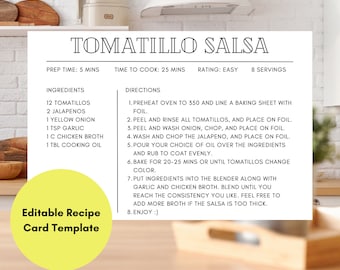 Plantilla de tarjeta de receta, tarjeta de receta editable y minimalista, tarjeta de receta simple, tarjeta de receta imprimible, tarjeta de receta Canva 4x6