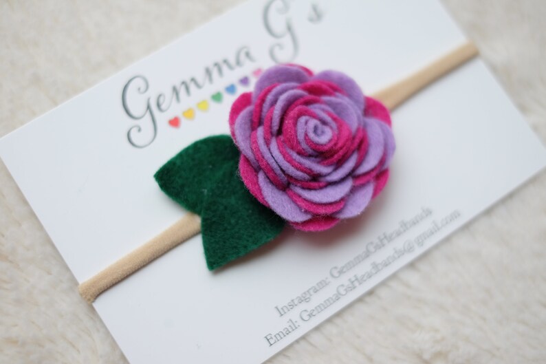 Felt Rose Headband Two-tone flower Headband or Hair Clip Baby Shower Gift Easter Felt Flower Headband