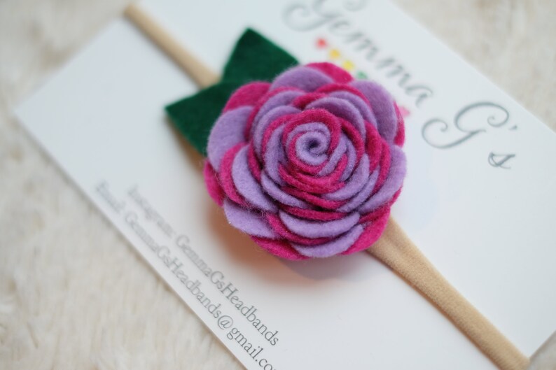 Felt Rose Headband Two-tone flower Headband or Hair Clip Baby Shower Gift Easter Felt Flower Headband