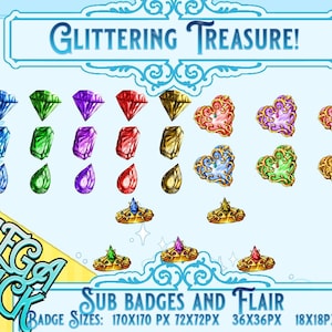 Glittering Treasure Badges: Twitch, YouTube, Discord Sub Badges (26 Pack)