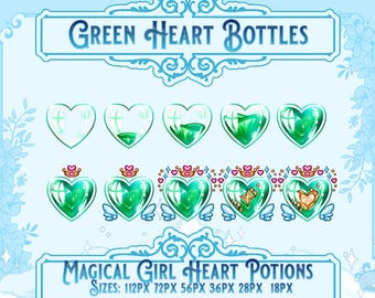 Green Heart Bottle Badges (10 Pack) - Twitch, YouTube, Discord Sub Badges (Digital Download)