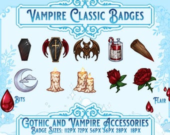 Red Vampire Gothic Badges for Twitch, YouTube, Discord (10 Pack) (Digital Download)