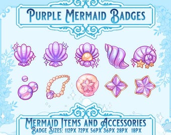 Purple Mermaid Badges: Twitch, YouTube, Discord (10 Pack) (Digital Download)