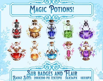 Magical Potion Badges: Twitch, YouTube, Discord Sub Badges (10 Pack) (Digital Download)