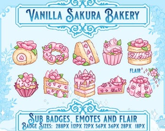 Sakura Vanilla Bakery Twitch Sub Badges, Dessert Theme (Digital Download)