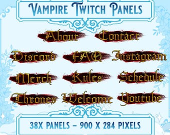 Vampire Twitch Panels: Crimson Gold Stream Banners (38 x Static .png)