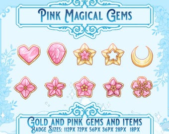 Pink Magical Gems Badges: Twitch/Discord Sub Badges (10 Pack)