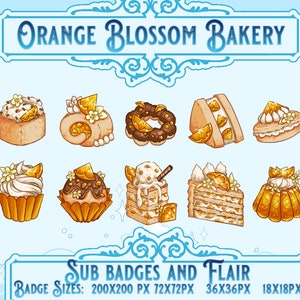 Orange Blossom Bakery Badges (10 Pack) for Twitch, YouTube, Discord | Streaming Bit Badges, Twitch Badges, Cute Sub Badges, Cheap Sub Badges