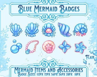 Blue Mermaid Badges: Twitch/Discord Sub Badges (10 Pack)