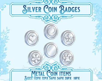Silver Coin Retro Gamer Badges: Twitch, YouTube, Discord (6 Pack)