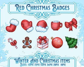 Red Christmas Twitch Badges: Streaming Sub Badges Icons (10 Pack)
