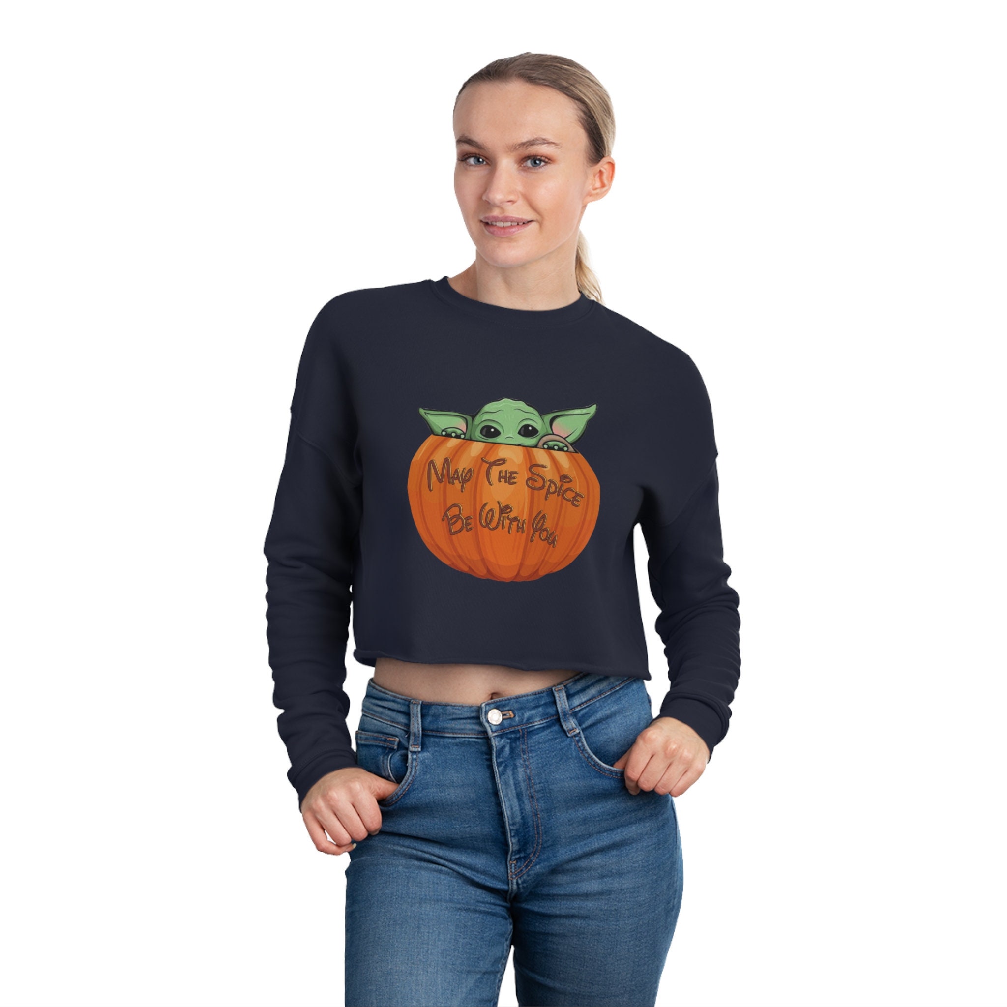 Discover Pumpkin Grogu Cropped Sweatshirt