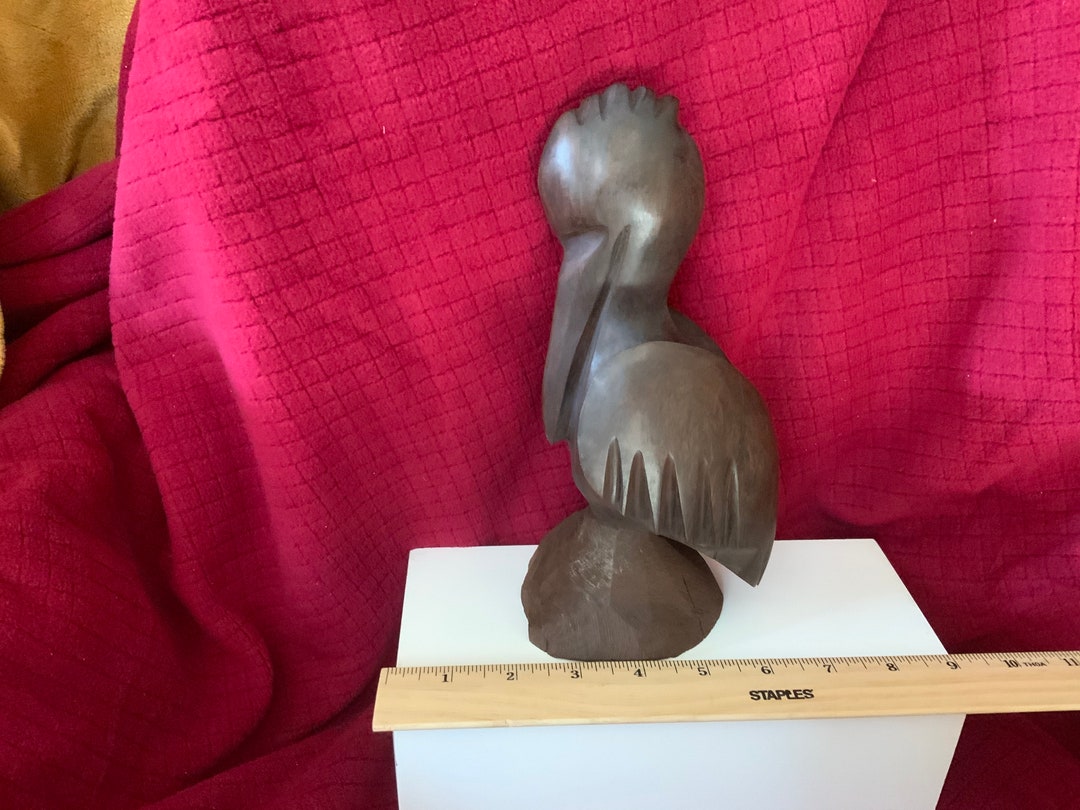 Pelican Sculpture Carved Wood Large Etsy