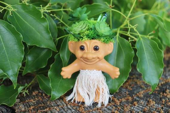 Forest Troll Doll Faux Plant Crystal Arrangement Etsy