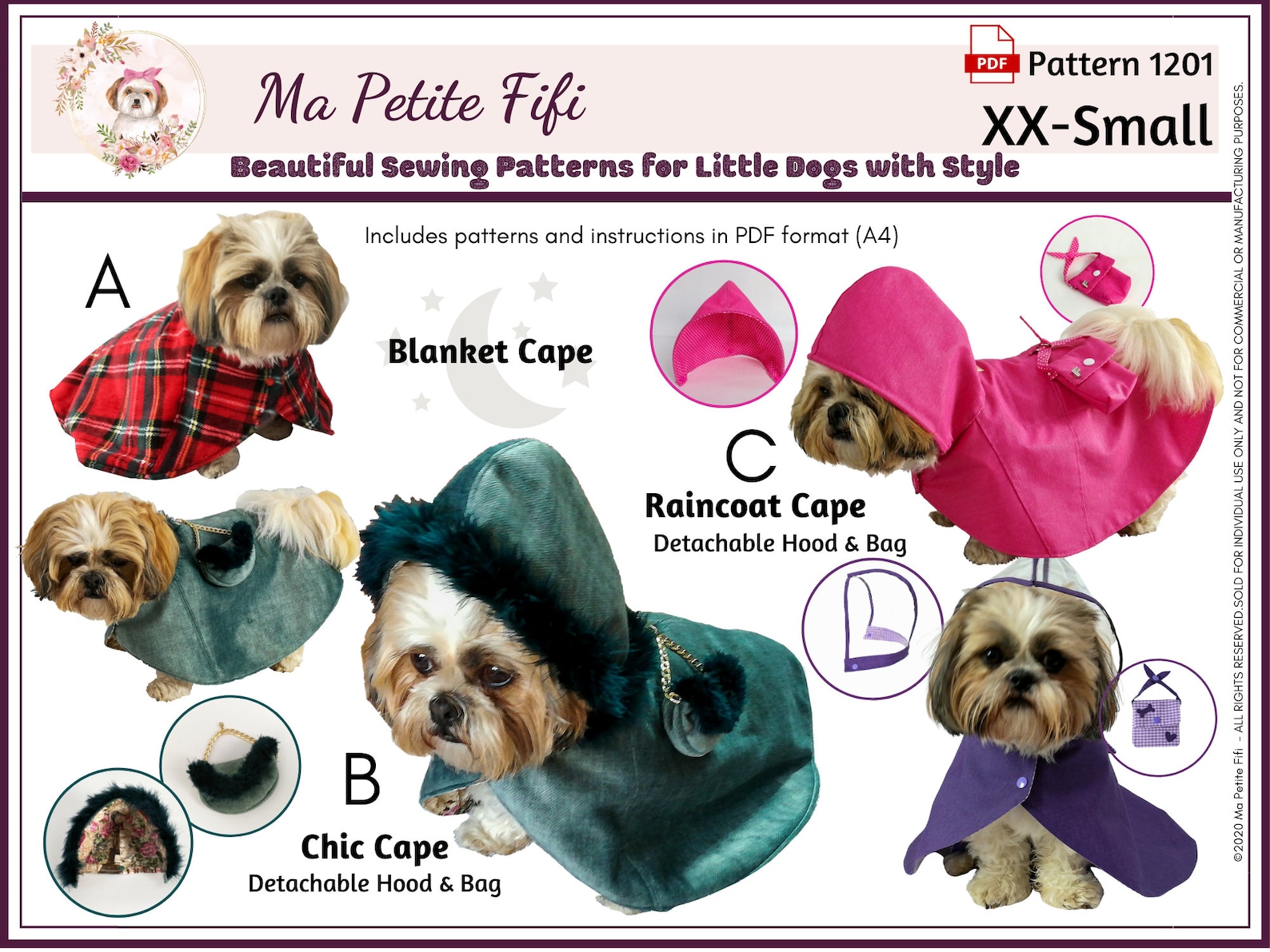 Elegant Dog Raincoat Cape Dog Coat Patterns Pdf Sewing Etsy
