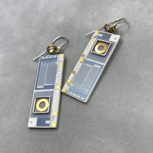 E-waste Earrings with geometric shapes - Techie Gift - Recycled Electronics - Electronic Jewelry - Engineer Gift - Scientist Gift