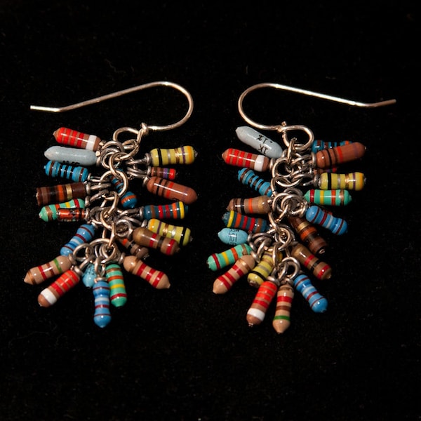 Fiesta Resistor Earrings - Geek Chic Earrings - Sterling Dangle Earrings - Techie Jewelry - Engineer Gift - Scientist Gift