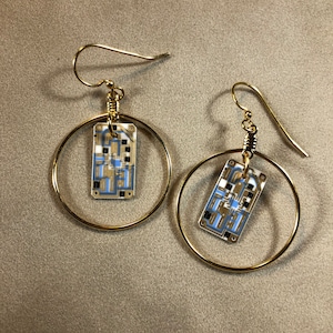 Circuit Board Earrings - Techie Gift - Gold and Blue
