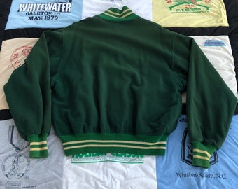 ヴィンテージWhiting アワードジャケット44 緑/黄/ベージュ Vintage Nagoya Japan ABW Wing Headquarters Varsity Letterman
