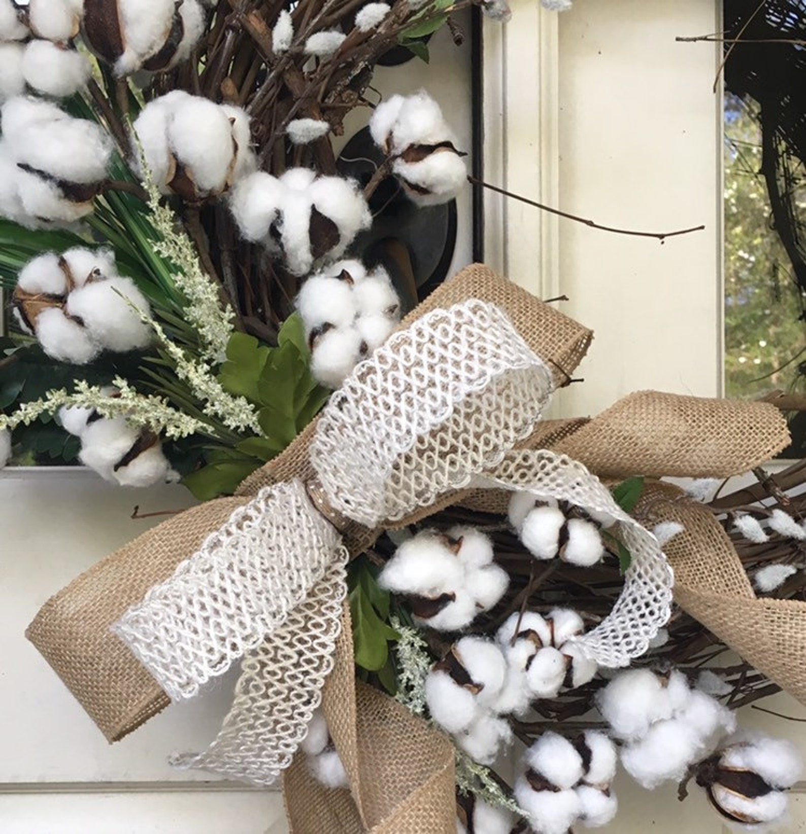 Free shipping Cotton Floral Grapevine Wreath Etsy