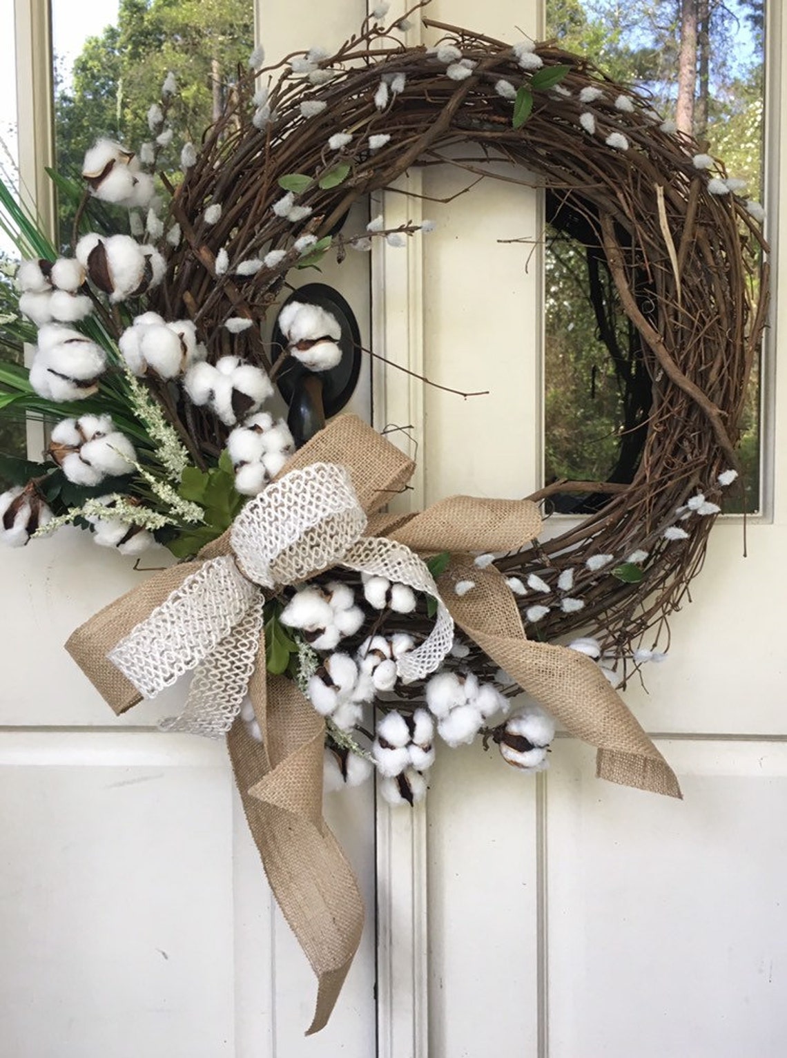 Free shipping Cotton Floral Grapevine Wreath Etsy
