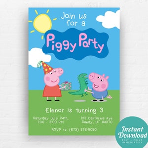 Peppa Pig Birthday Invitation, Peppa Pig Invitation, Peppa Pig Party Invite, Piggy Party  | Editable Instant Download