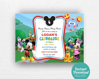 Mickey Mouse Clubhouse Invitation: Editable Birthday Party Invite (Instant Download)