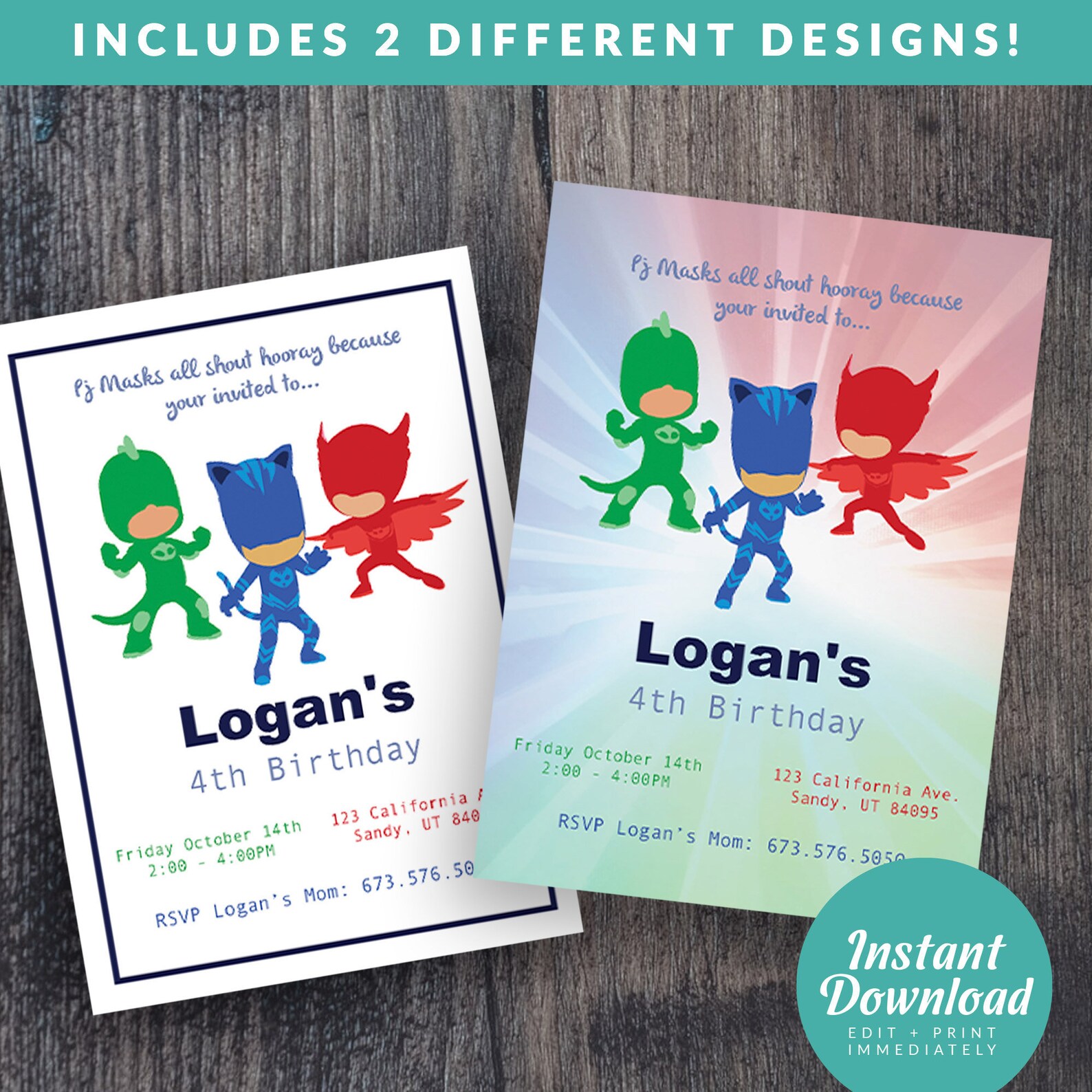 PJ Masks Invitation PJ Masks Birthday Invitation PJ Masks Etsy