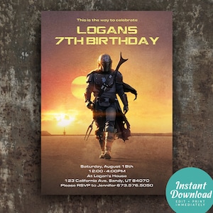 The Mandalorian Birthday Invitation, The Mandalorian Invite, Mandalorian Invitation, Star Wars Invite | Editable Instant Download